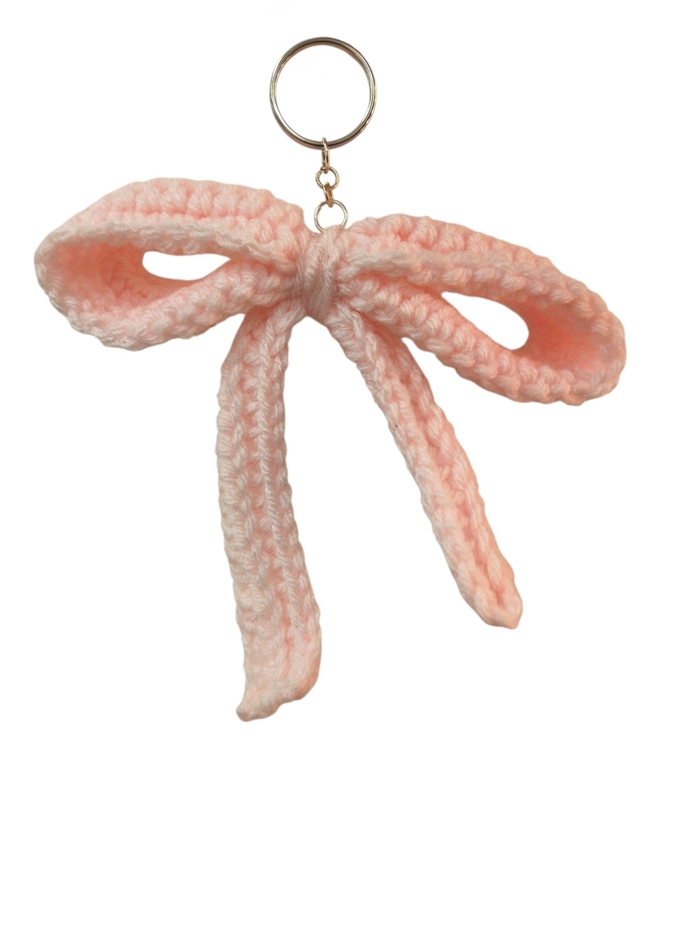 Soft Pink Crochet Bow Keychain